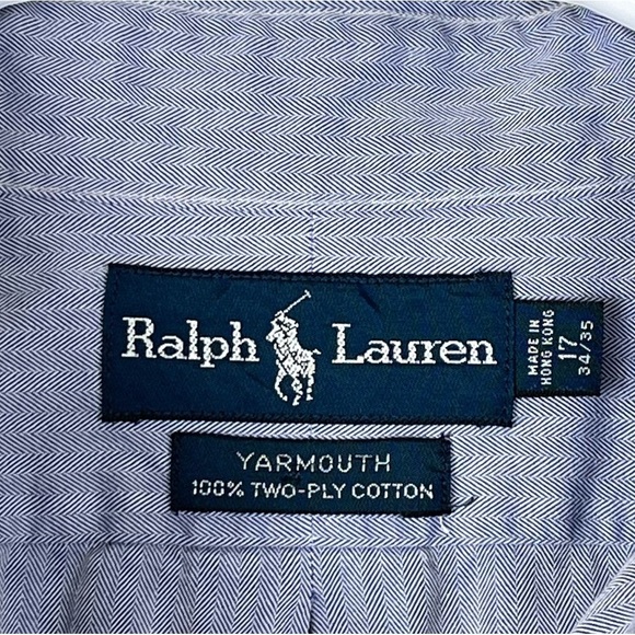 Vintage Ralph Lauren Blue Men’s Yarmouth 100% 2 Ply Cotton Size 17 34/35 - Picture 7 of 9